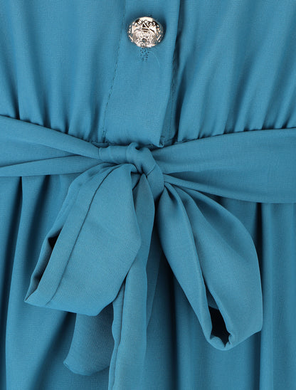 Robe longue à manches longues retroussables - Bleu canard - 3