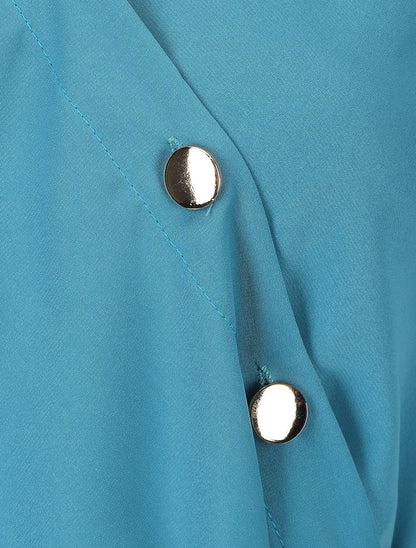 Blouse cache-coeur à base asymétrique - Bleu canard - 3