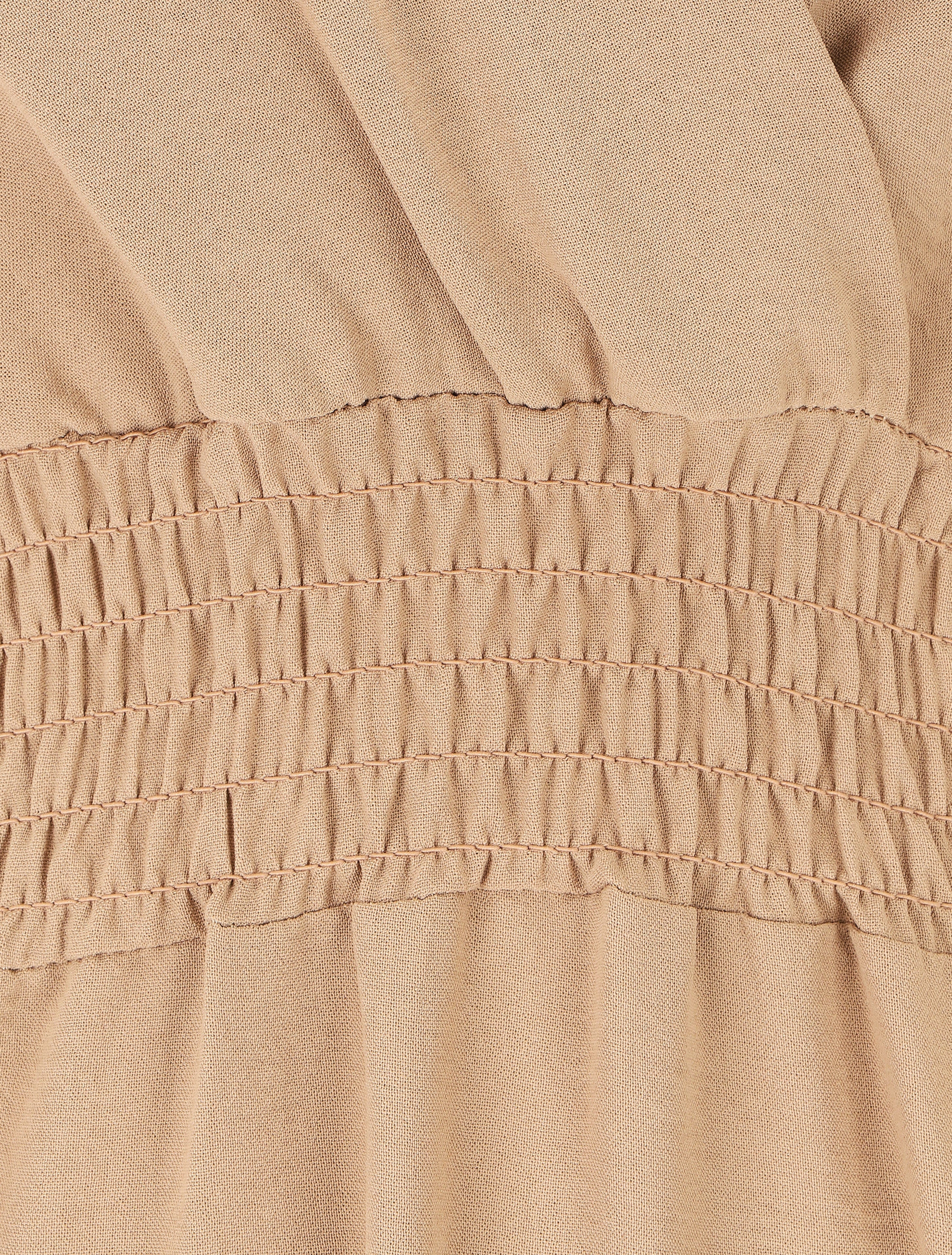 Robe longue coupe empire à taille élastiquée - Camel - 3