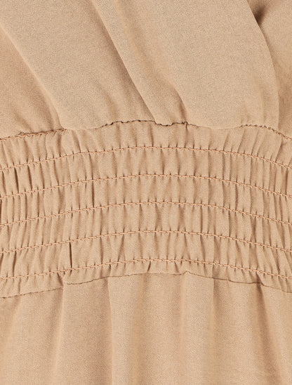 Robe longue coupe empire à taille élastiquée - Camel - 3