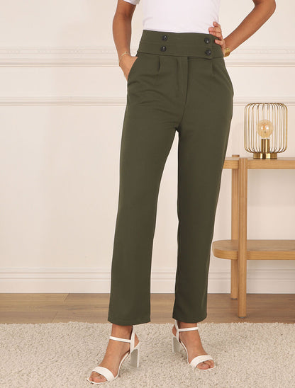 Pantalon fluide uni - Kaki - 4