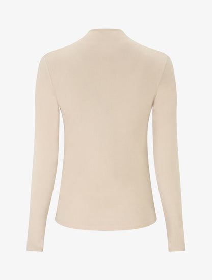 Top uni à col montant drapé - Beige - 2