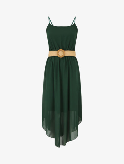 Robe longue unie à taille élastiquée - Vert sapin - 1
