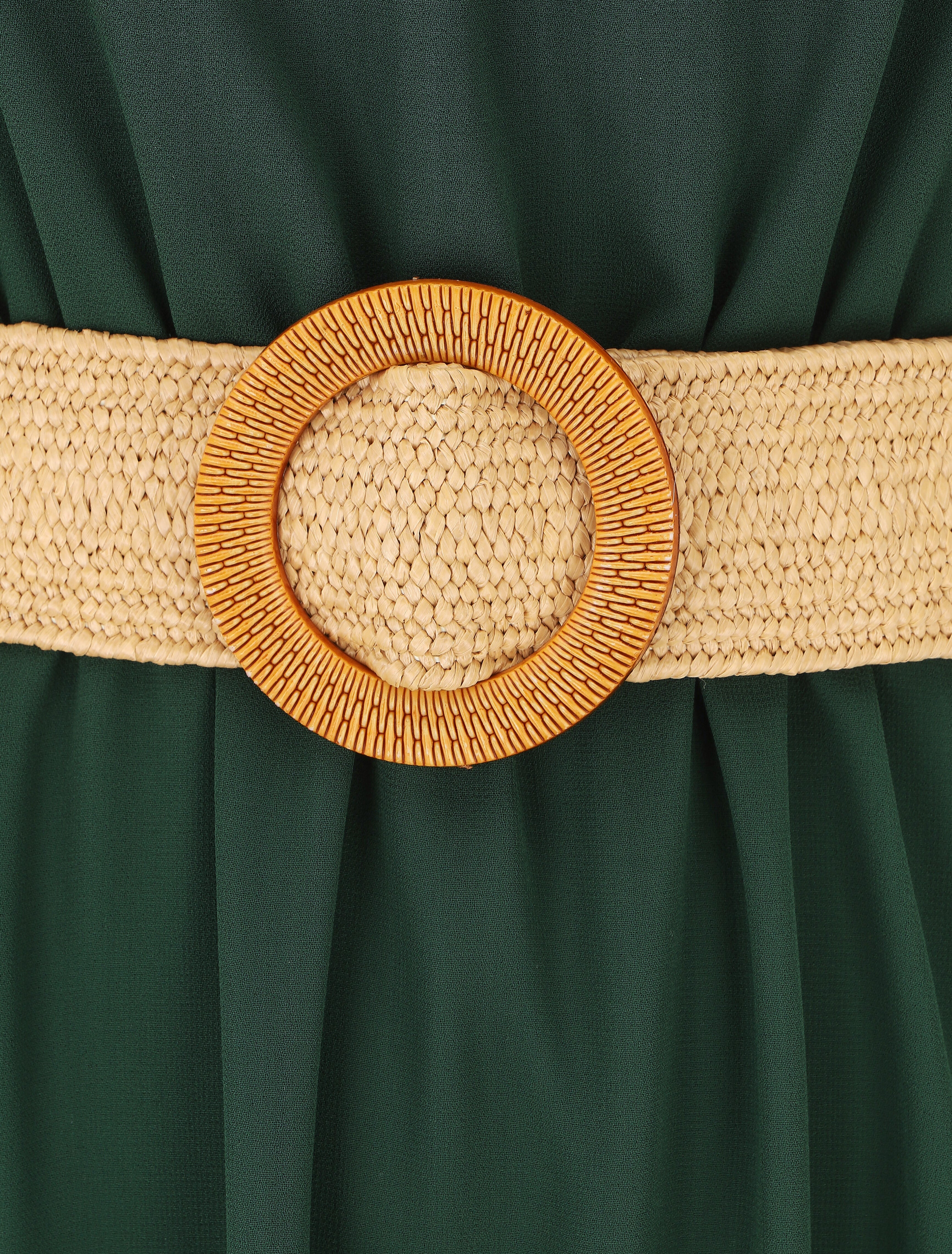 Robe longue unie à taille élastiquée - Vert sapin - 3