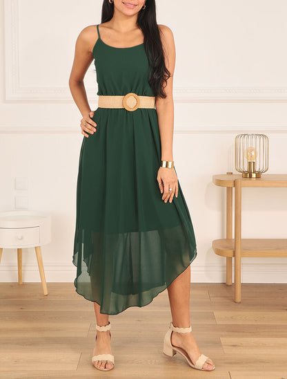 Robe longue unie à taille élastiquée - Vert sapin - 4