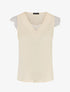 Top à col V en dentelle - Beige - 1