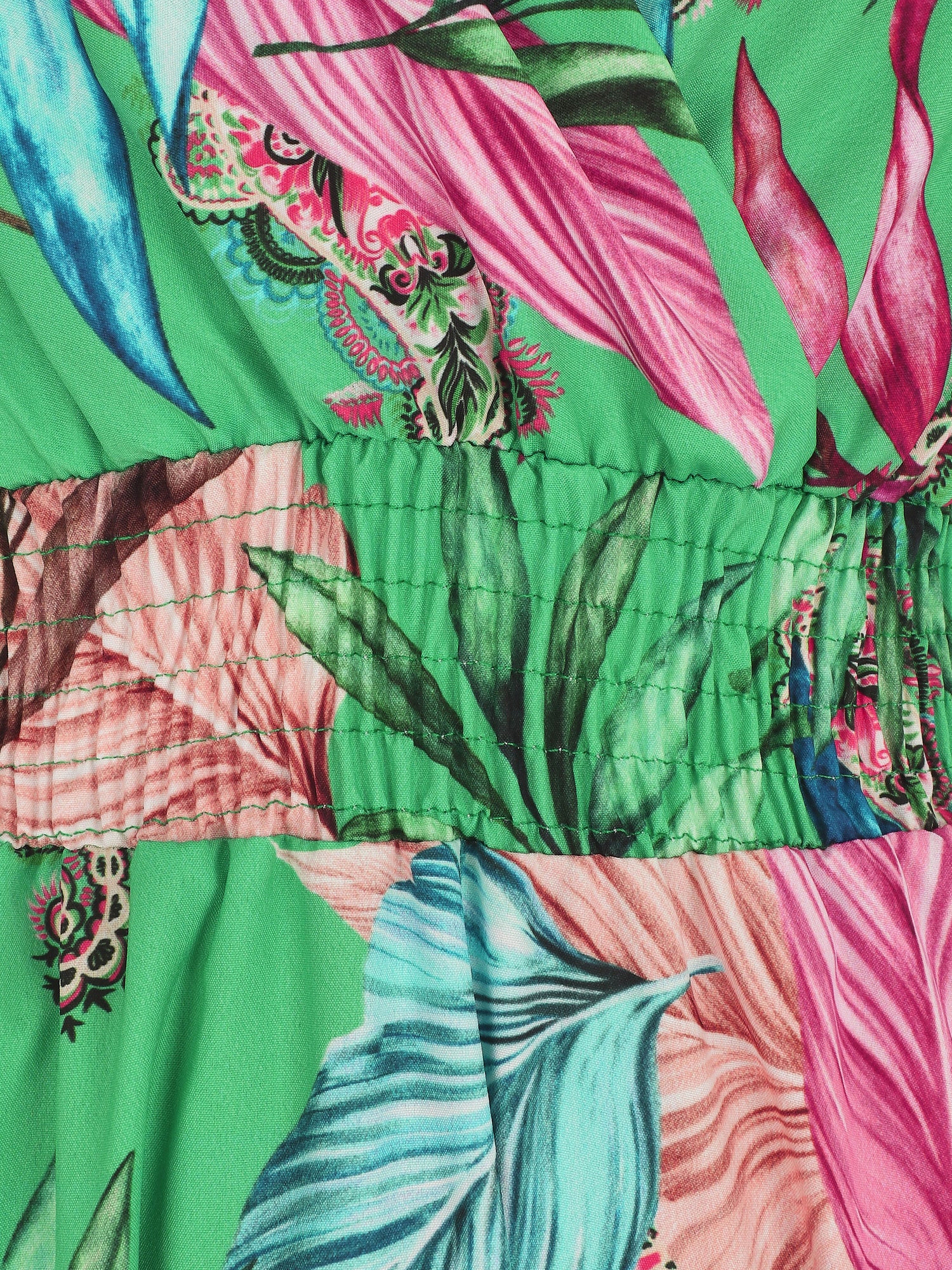 Robe longue imprimé fleuri à manches courtes - Vert - 3