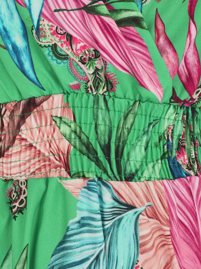 Robe longue imprimé fleuri à manches courtes - Vert - 3