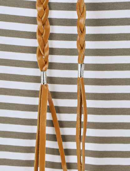 Robe à rayures coupe droite - Kaki - 3