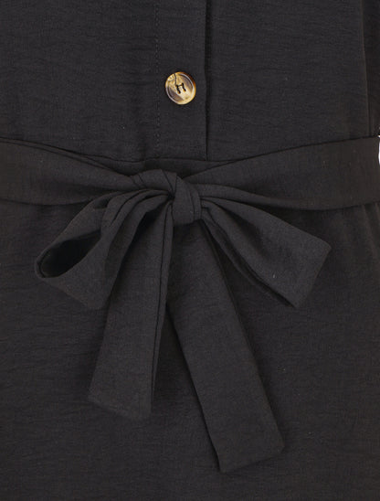 Robe longue fluide à manches courtes - Noir - 3
