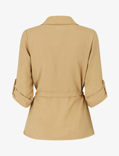 Chemise unie élastiquée - Camel - 2