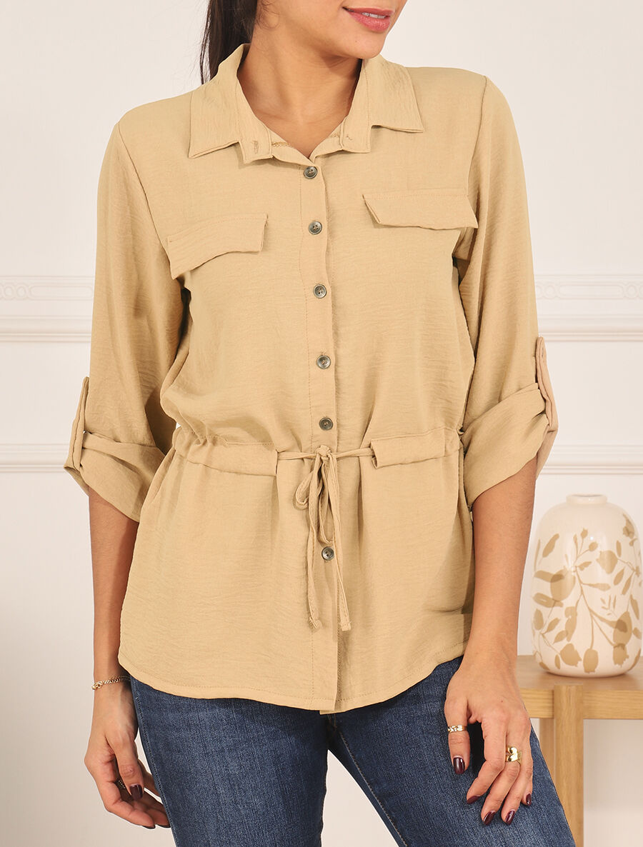Chemise unie élastiquée - Camel - 4