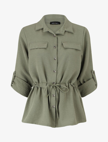 Chemise unie élastiquée - Kaki - 1