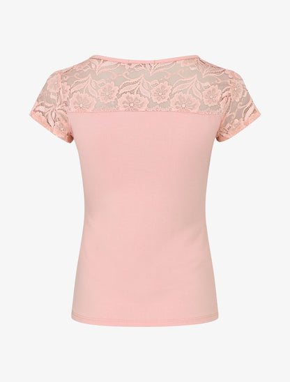 Top uni à dos ajouré en dentelle - Rose - 2