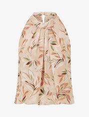 Top sans manches imprimé feuille à col américain - Beige - 1