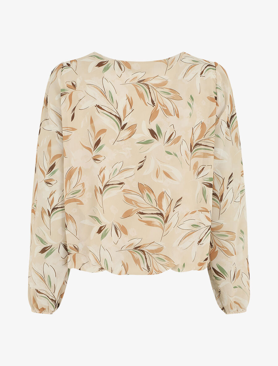 Blouse en voile coupe boule imprimé feuilles - Beige - 2