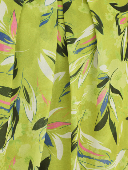 Blouse en voile coupe boule imprimé feuilles - Vert anis - 3