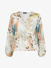 Blouse en voile imprimé tropical - Crème - 5