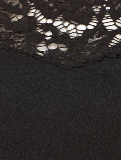 Top uni coupe droite épaules en dentelle - Noir - 3
