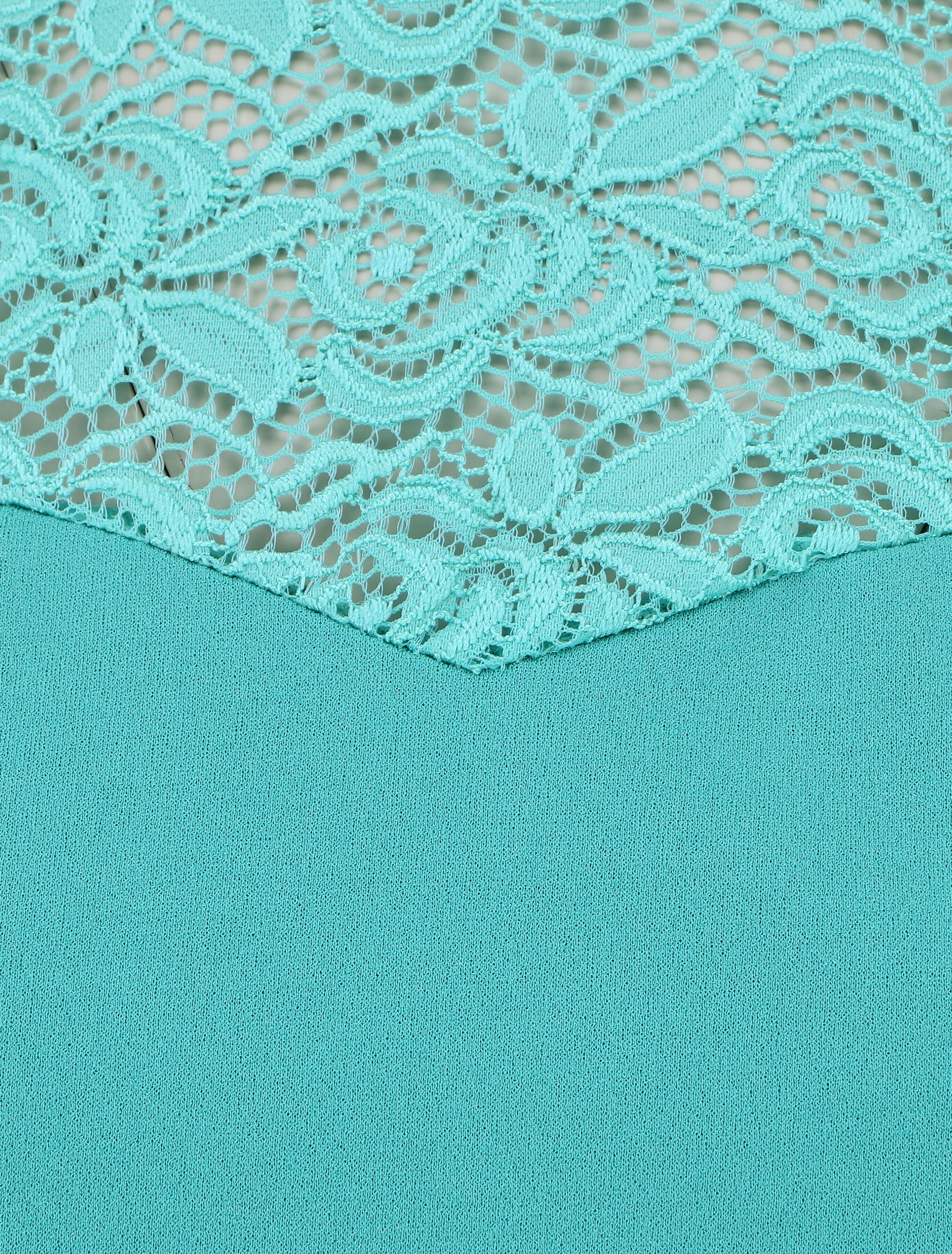Top uni coupe droite épaules en dentelle - Turquoise - 3