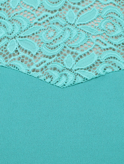 Top uni coupe droite épaules en dentelle - Turquoise - 3