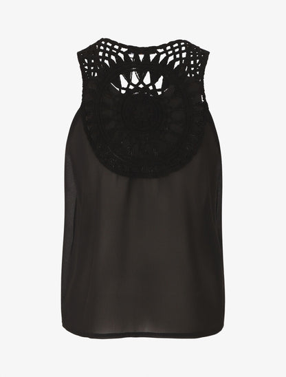 Top uni sans manches dos en crochet - Noir - 2