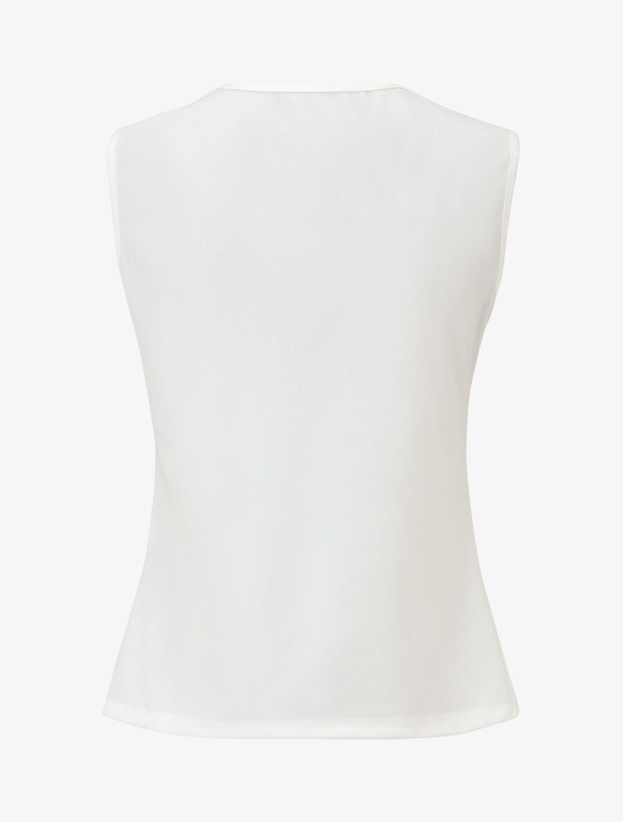 Top uni sans manches col en crochet - Blanc - 2