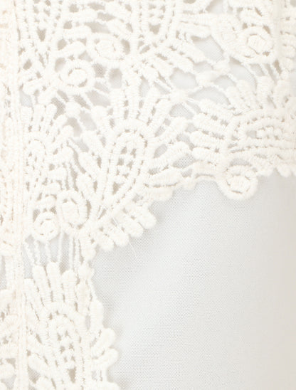 Top uni sans manches col en crochet - Blanc - 3