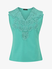 Top uni sans manches col en crochet - Turquoise - 5