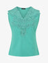 Top uni sans manches col en crochet - Turquoise - 5