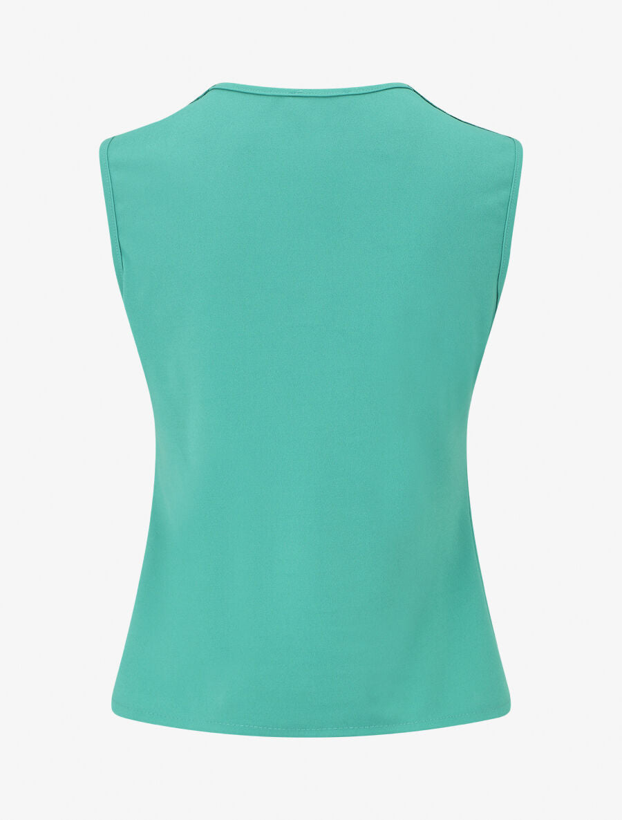 Top uni sans manches col en crochet - Turquoise - 2