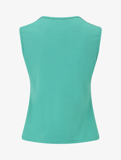 Top uni sans manches col en crochet - Turquoise - 2