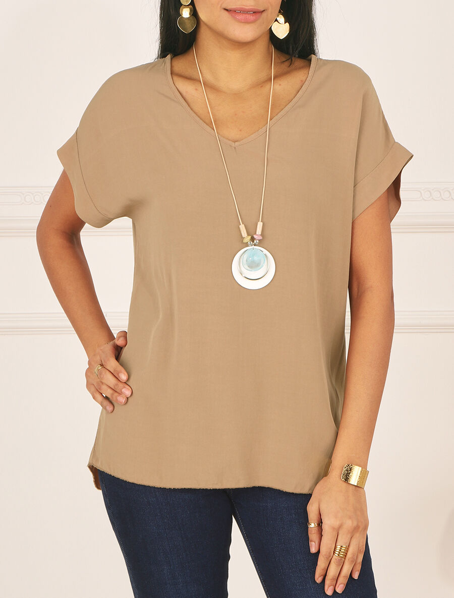 Top uni avec fente au dos - Camel - 4