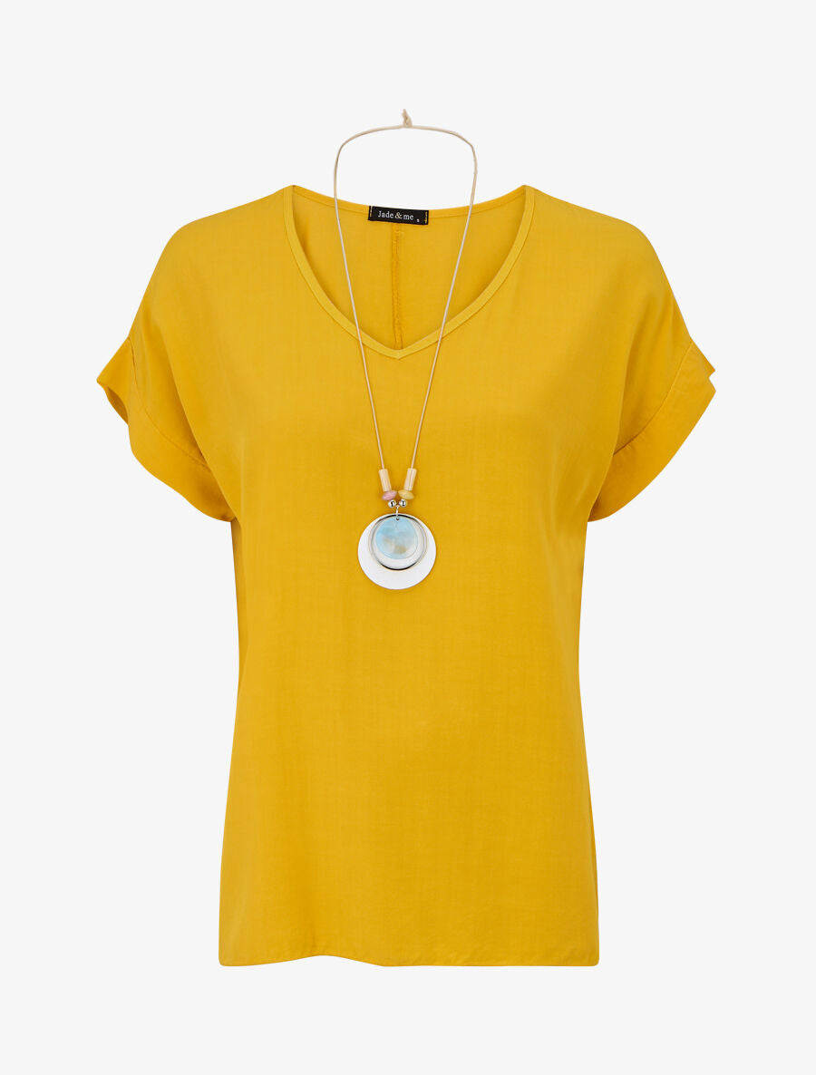 Top uni avec fente au dos - Jaune - 1