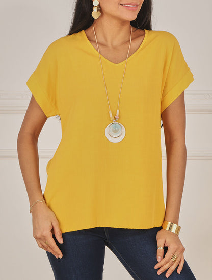 Top uni avec fente au dos - Jaune - 4