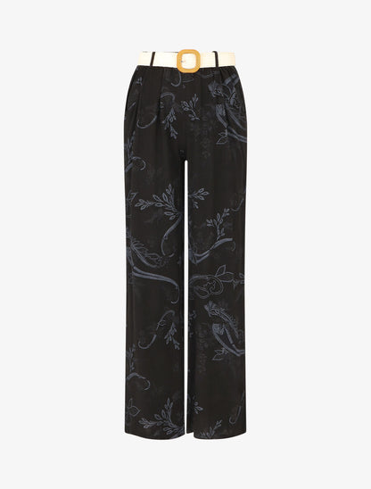 Pantalon fluide imprimé foulard - Noir - 1