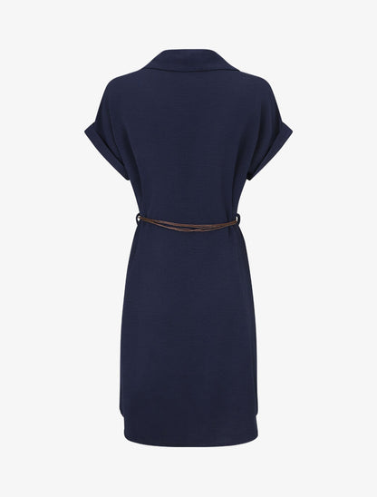 Robe chemise unie à manches courtes - Marine - 2
