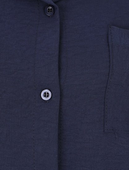 Robe chemise unie à manches courtes - Marine - 3