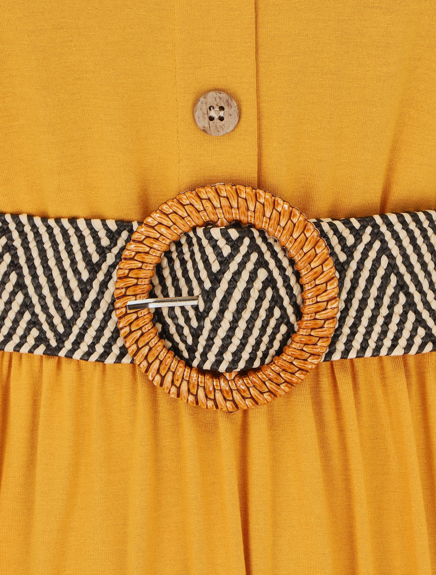 Robe unie à taille élastiquée - Jaune moutarde - 3