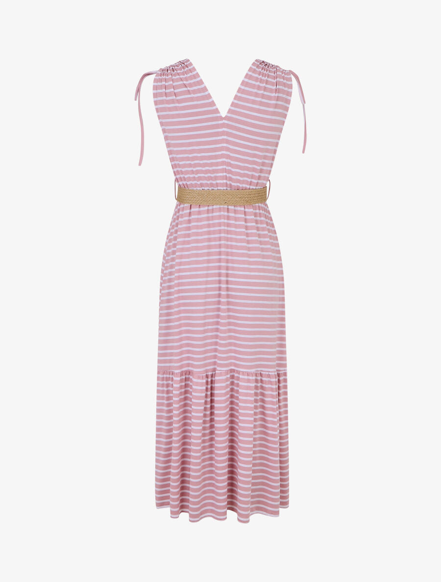 Robe imprimé rayures à taille élastiquée - Rose - 2