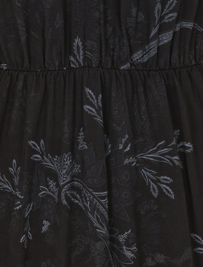 Robe longue élastiquée à imprimé foulard - Noir - 3