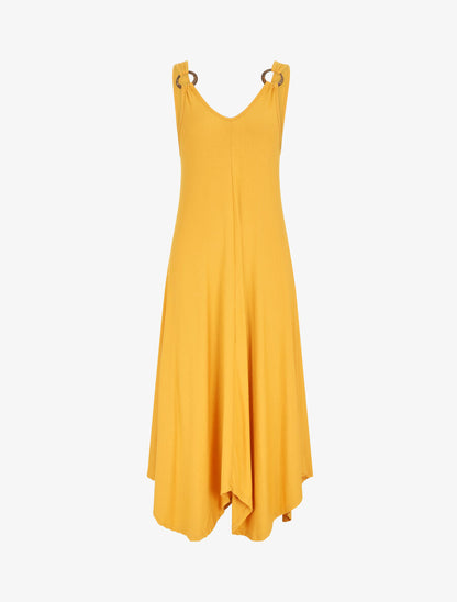 Robe longue unie coupe droite - Jaune - 4