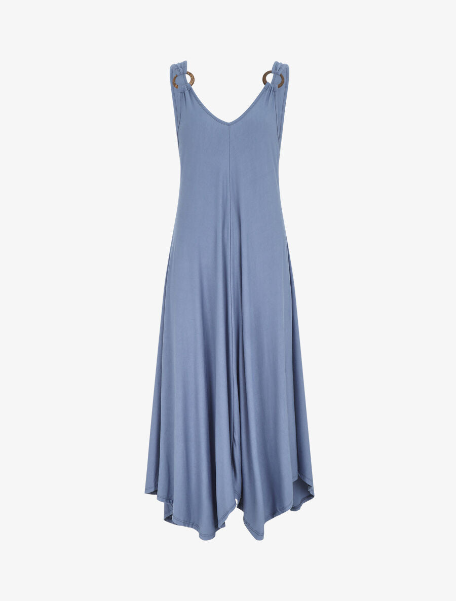 Robe longue unie coupe droite - Bleu - 1