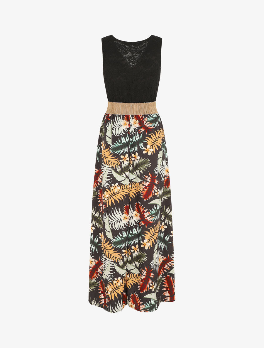 Robe longue à bustier en dentelle - Noir - 2