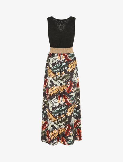 Robe longue à bustier en dentelle - Noir - 2