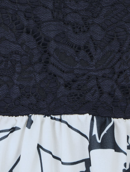 Robe évasée sans manches imprimé floral - Marine - 3