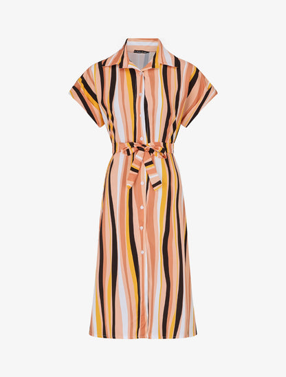 Robe chemise rayée longue manches courtes - Rose saumon - 1