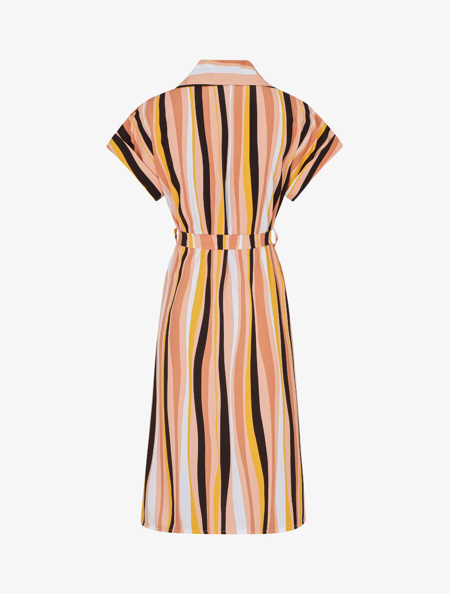 Robe chemise rayée longue manches courtes - Rose saumon - 2