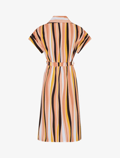 Robe chemise rayée longue manches courtes - Rose saumon - 2
