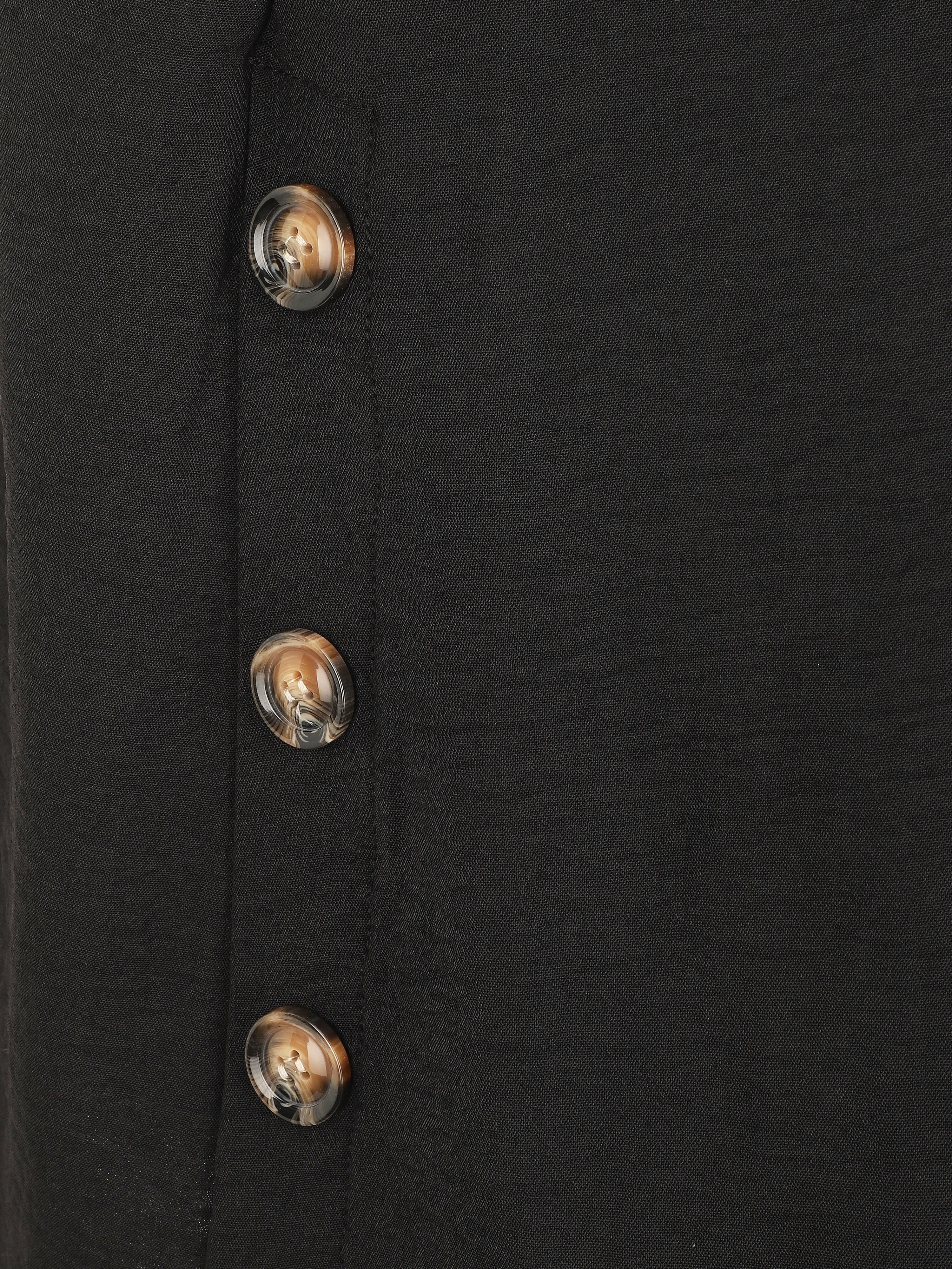 Top fluide uni boutonné à manches courtes - Noir - 3